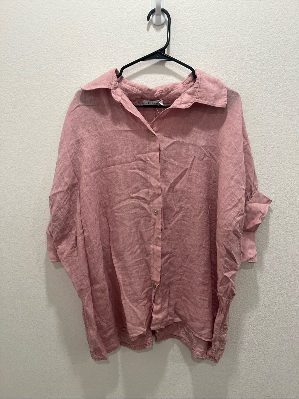Pink  Linen Button-Front Women's Top by VIEIRA one size fits all